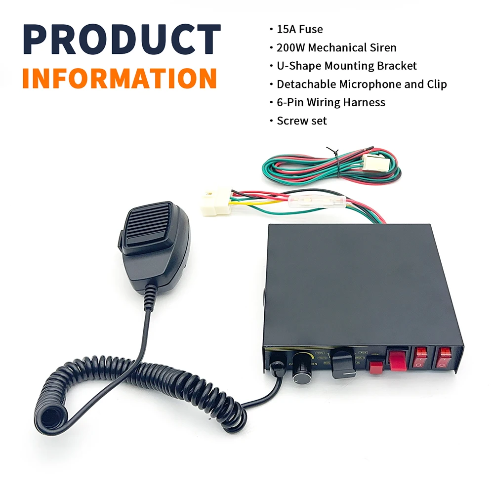 200W 12V 9 Tone Emergency Alarm System Handheld Microphone Emergency Vehicle Truck Firefighter Ambulance