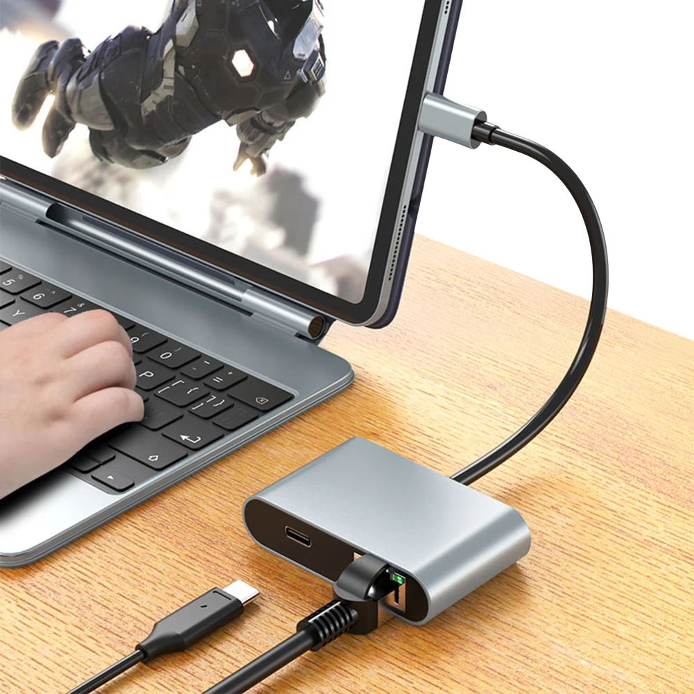 Adaptor jaringan LAN Gigabit Ethernet 1000Mbps, adaptor jaringan 2 port USB Tipe C ke RJ45, adaptor LAN jaringan untuk Laptop PC