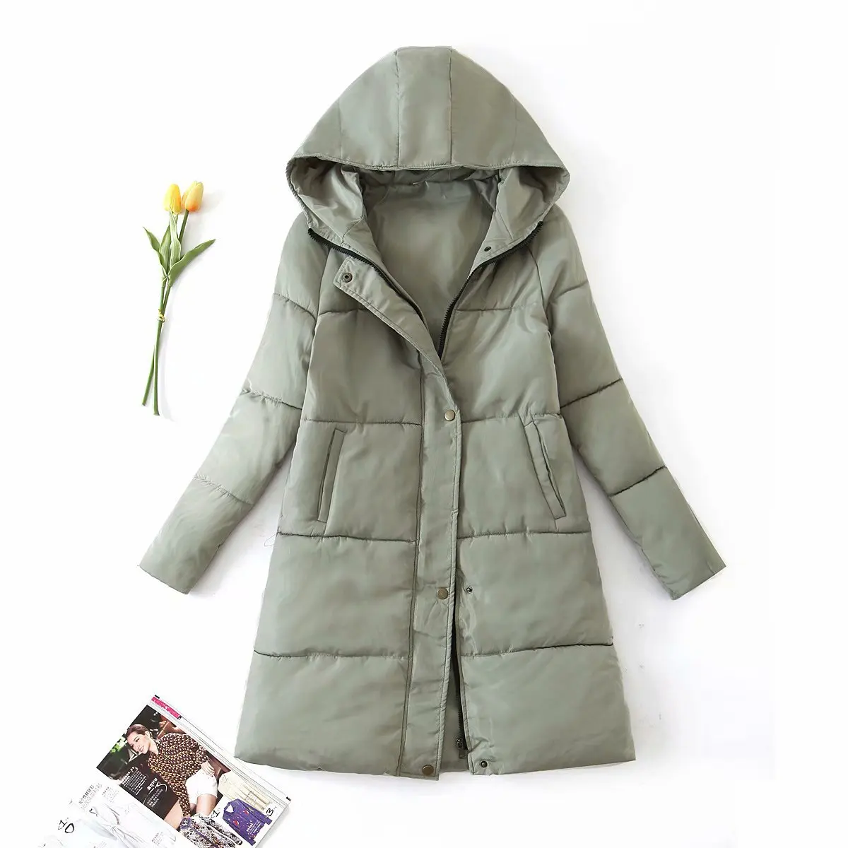 Women's Long Hooded Padded Coat Zip Up Thick Warm Loose Fit Winter Outerwear With Pockets Mid Length Casual Daily Cozy Soft