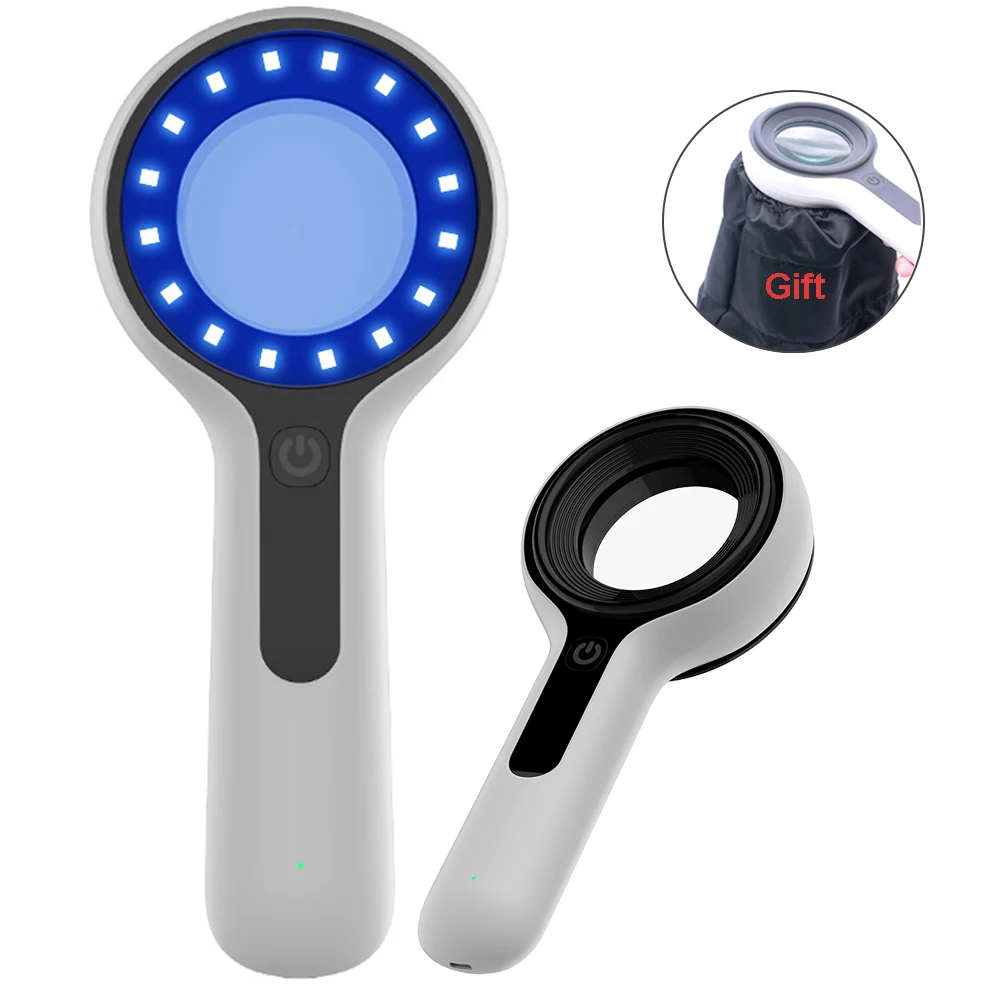 Lampa Wooda do analizy skóry, analizator skóry z lupą UV do testowania skóry twarzy, lampa Wooda do analizy skóry, wykrywanie, pielęgnacja osobista