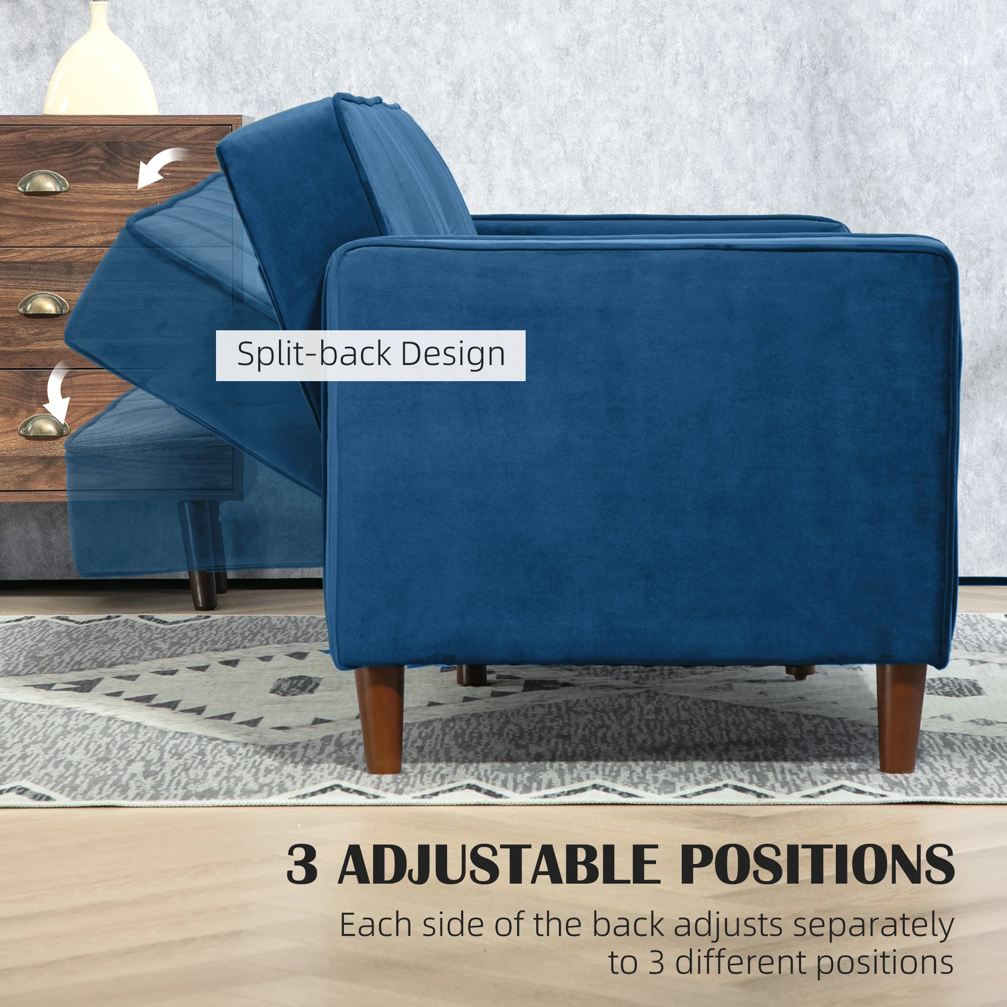 HOMCOM Convertible Sofa Futon Velvet-Touch Tufted Couch Sofa Bed