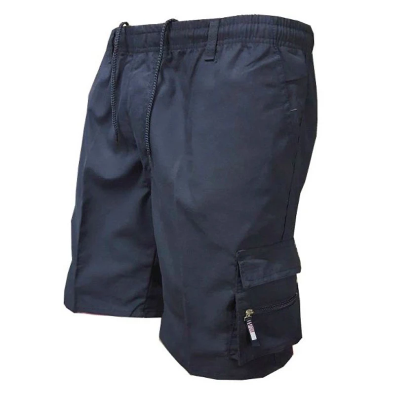 Outdoor Cargo Shorts Male Overalls Elastic Waist Cycling Shorts Multi-pockets Loose Work Sport Knee Length Trousers