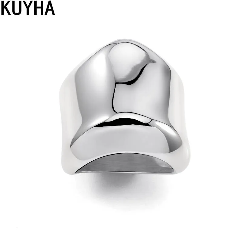 Gold silver Large Statement Rings Stainless Steel Metal Wave Shape Beveled Edge Wide Fat Dumpy Rings for Women Party Jewelry