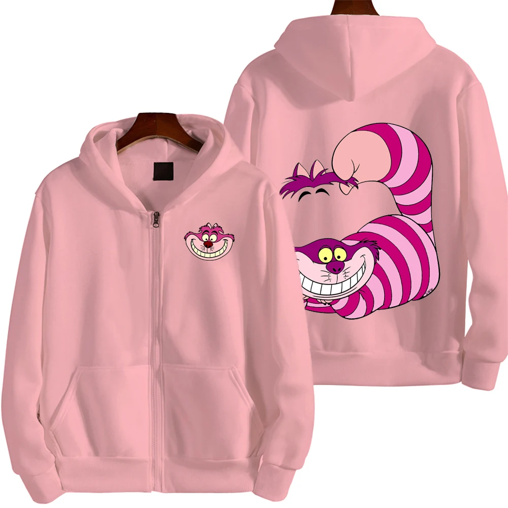 Cheshire gato dos desenhos animados anime feminino zíper moletom com capuz primavera outono masculino 2025 nova moda casal jaquetas casacos