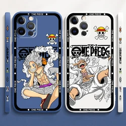 Funda de teléfono líquida de dibujos animados Luffy de una pieza, cuerda izquierda para Apple iPhone 15 14 13 12 11 XS XR X 8 7 SE Pro Max Plus Mini