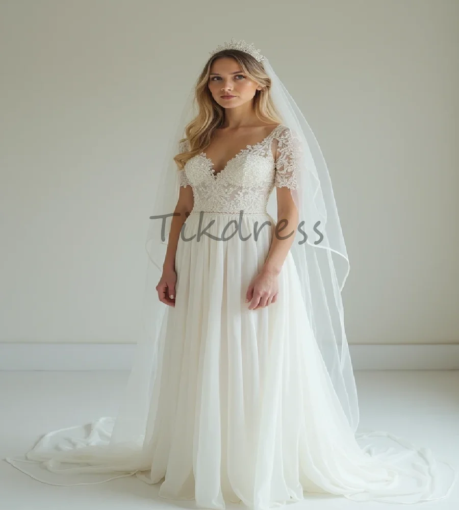 

Simple Boho Wedding Dress With Short Sleeve V Neck Lace Bohemian Civil Bridal Dress 2025 Beaded Beach Country Bride Dress Chic