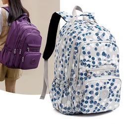 Flower Printing Nylon Backpack para mulheres, mochila escolar, mochila de viagem, bolsa de esporte ao ar livre, fêmea, caminhadas, extra grande, qualidade