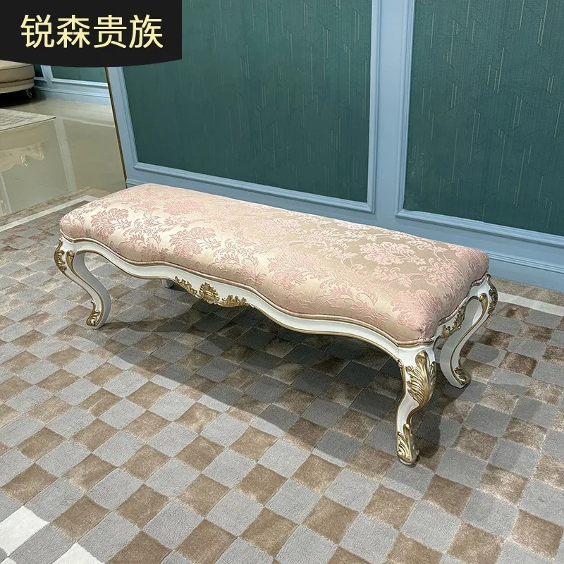 French court fabric bedside stool, European luxury embroidered concubine stool, solid wood bench, bedside sofa stool