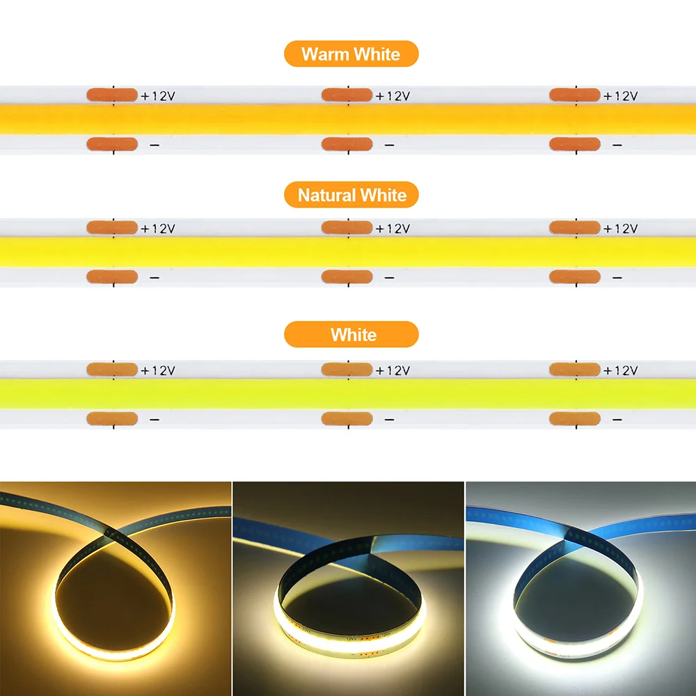 DC 5V 12V 24V COB LED Strip Light High Density Linear Lighting 320 LEDs Flexible Tape Lamp 8mm PCB 0.5m 1m 2m 5m Home Decoration