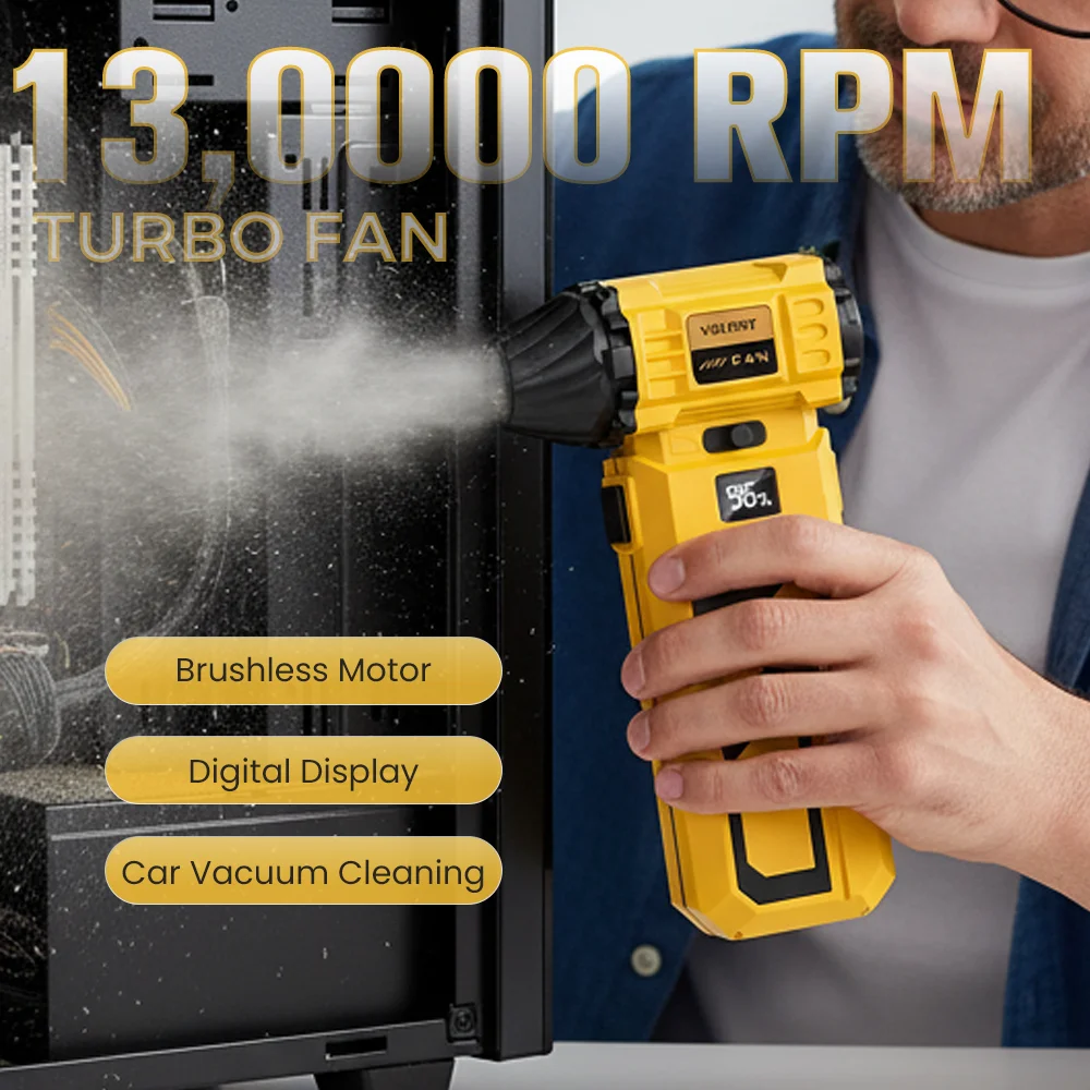 

130000RPM Powerful Air Blower Vacuum Dust Cleaner Type-C Charging Strong Winds 52m/s Brushless Rechargeable Blower Car Air Gun