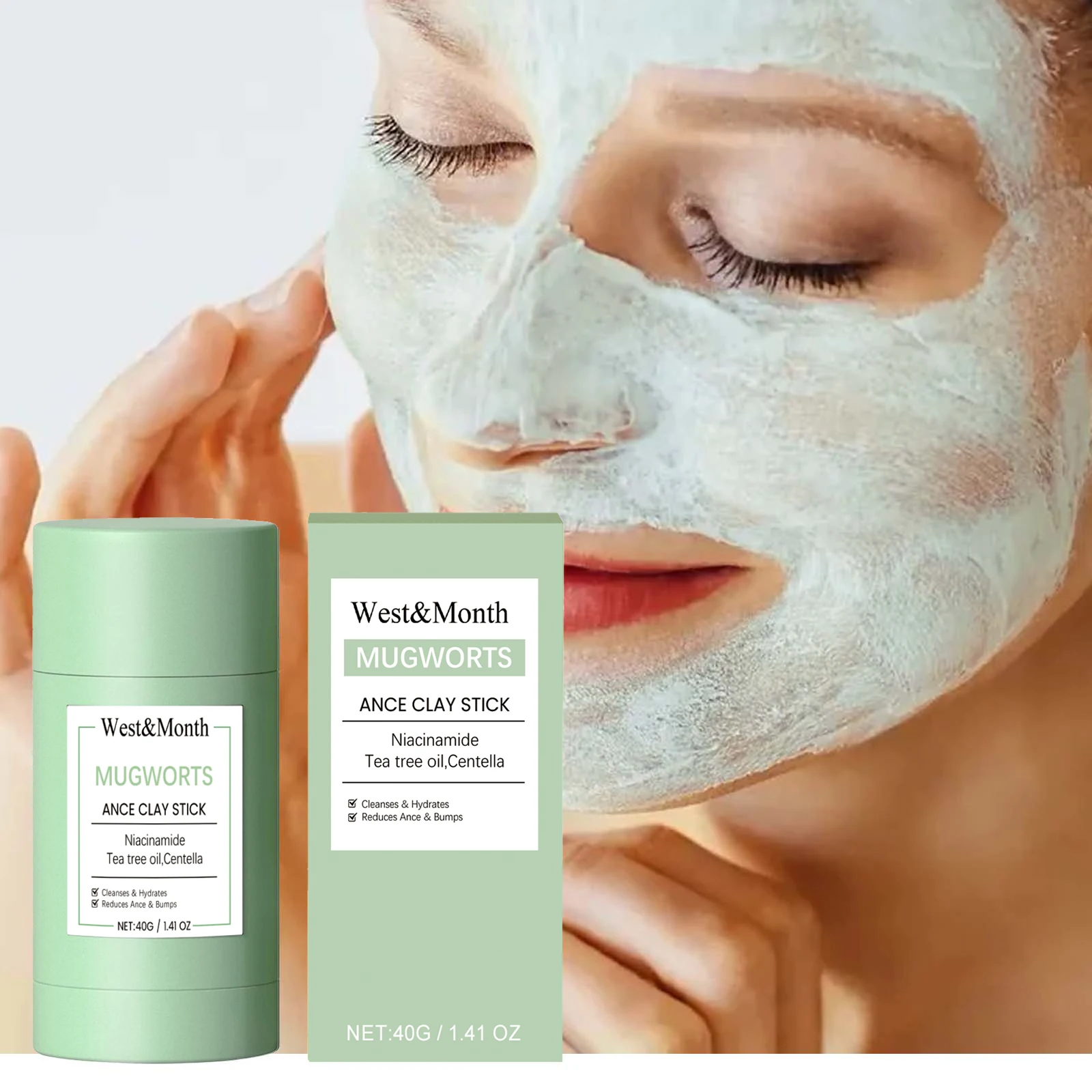 

West&Month Clay Face Mask Stick Oil Control Acne Treatment Deep Facial Cleansing Nicotinamide Centella Asiatica Blackhead Mask
