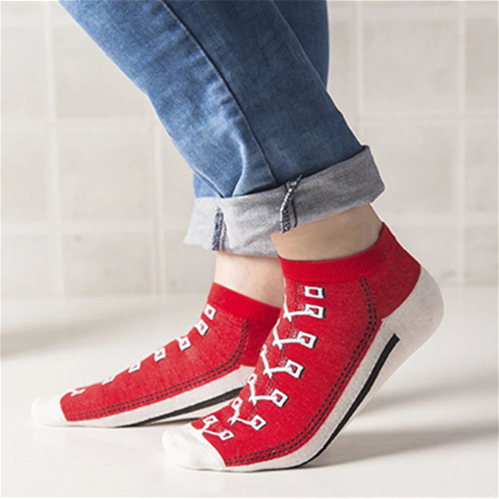 New Women Happy Funny Art Canvas Shoes Patterned Socks Men's Fashion Stripes Art Hipster Vintage Couples Short Ankle Sokken