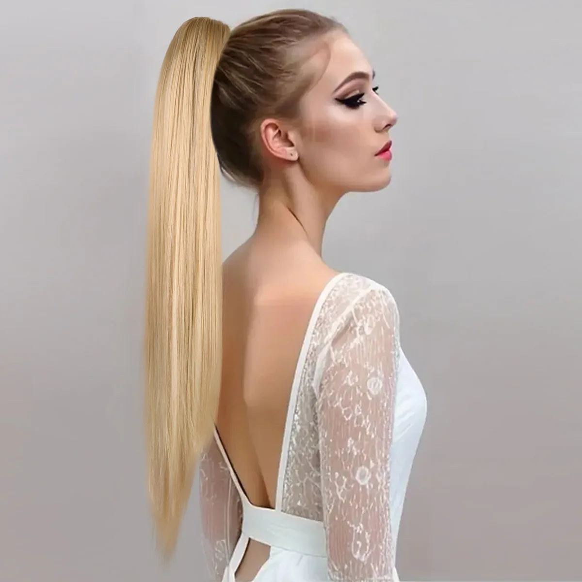 مشبك شعر على الموضة الأوروبية الأمريكية لذيل الحصان، مشبك شعر صناعي مستقيم للسيدات، إكسسوار شعر مستعار على شكل ذيل حصان من الحرير عالي الحرارة #4