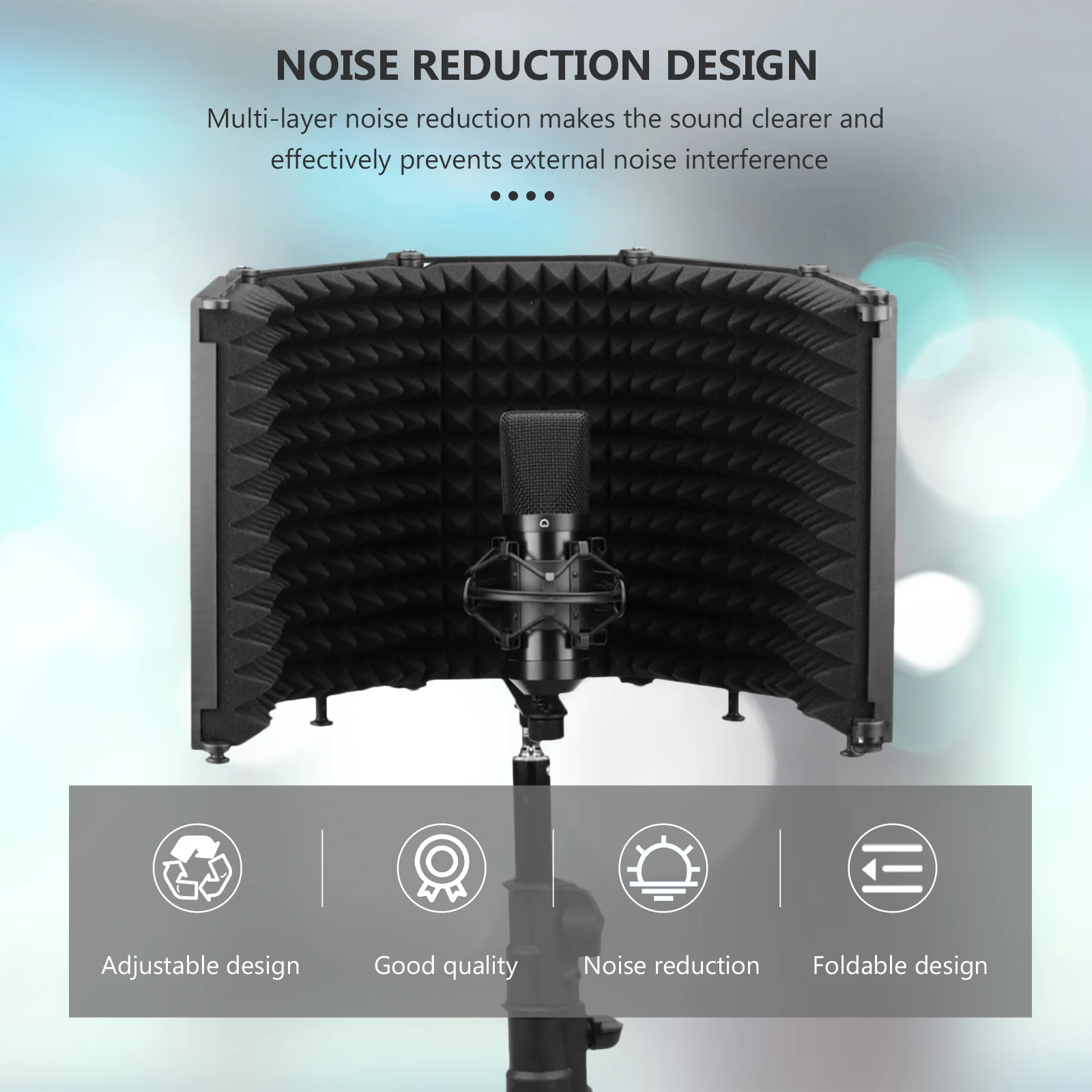 

1pc Microphone Isolation Shield Black Portable Foldable Windproof Sound Filter For Recording Studio Broadcast Live