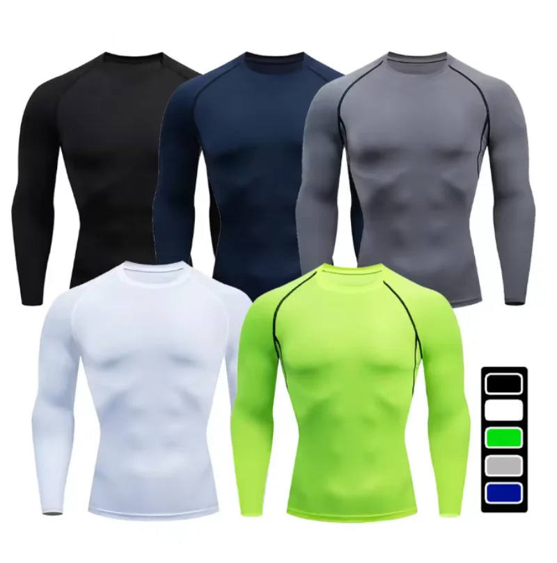 

Men Compression Running T-shirt Fitness Tight Long Sleeve Sport Shirts Training Jogging Tops Gym Men's Sportswear Dry Fit Rashg