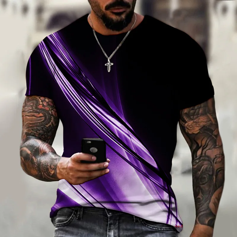 Men's 3d Fashion Print T-shirts Gradient Stripes Casual Summer Short Sleeve Tops Men Cool Loose Clothing Vintage Male Blouse top