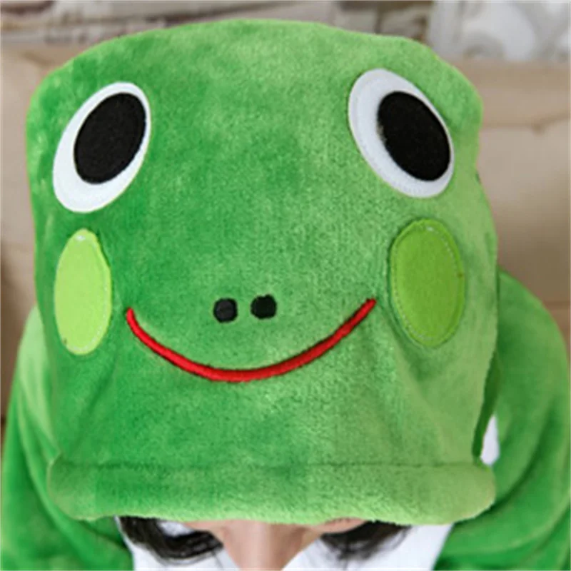 Pelele de rana de dibujos animados verde Kawaii, pijamas térmicos de franela para Cosplay, pijamas de una pieza de animales, ropa de dormir Unisex para parejas, ropa de descanso con capucha
