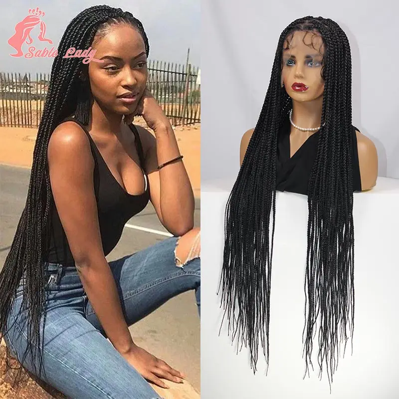 

Synthetic Full Lace Front Wig Braided Wigs Crochet Box Wig Braid 36 Inch Braiding Hair Knotless Box Braids Wigs For Black Women