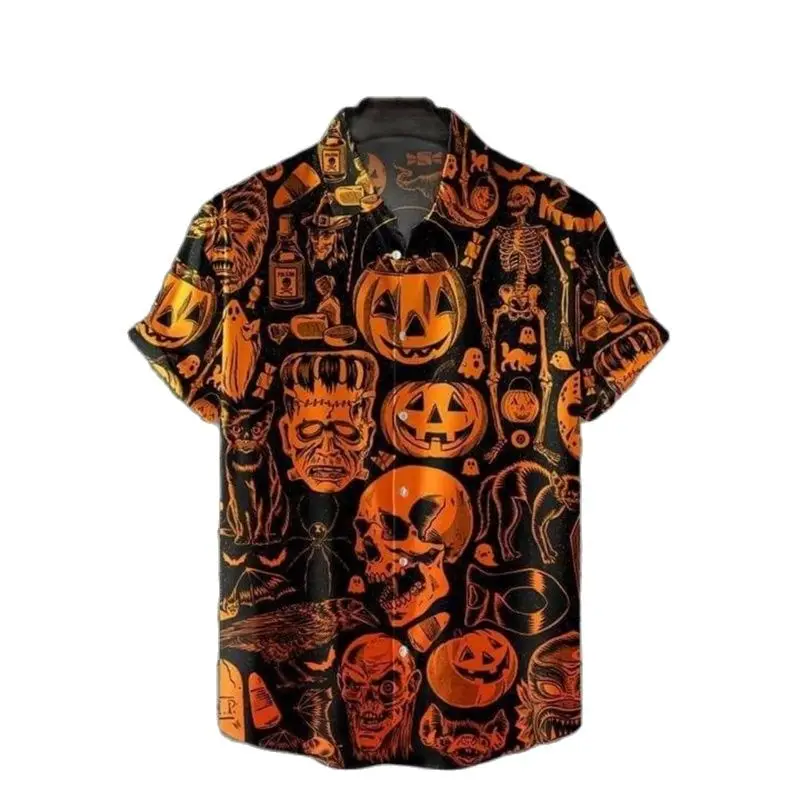 Men\'s Halloween shirt 3D Print Cool Party shirts Hip Hop Oversize Men\'s clothing Hawaiian Summer Beach Holiday Short Sleeve