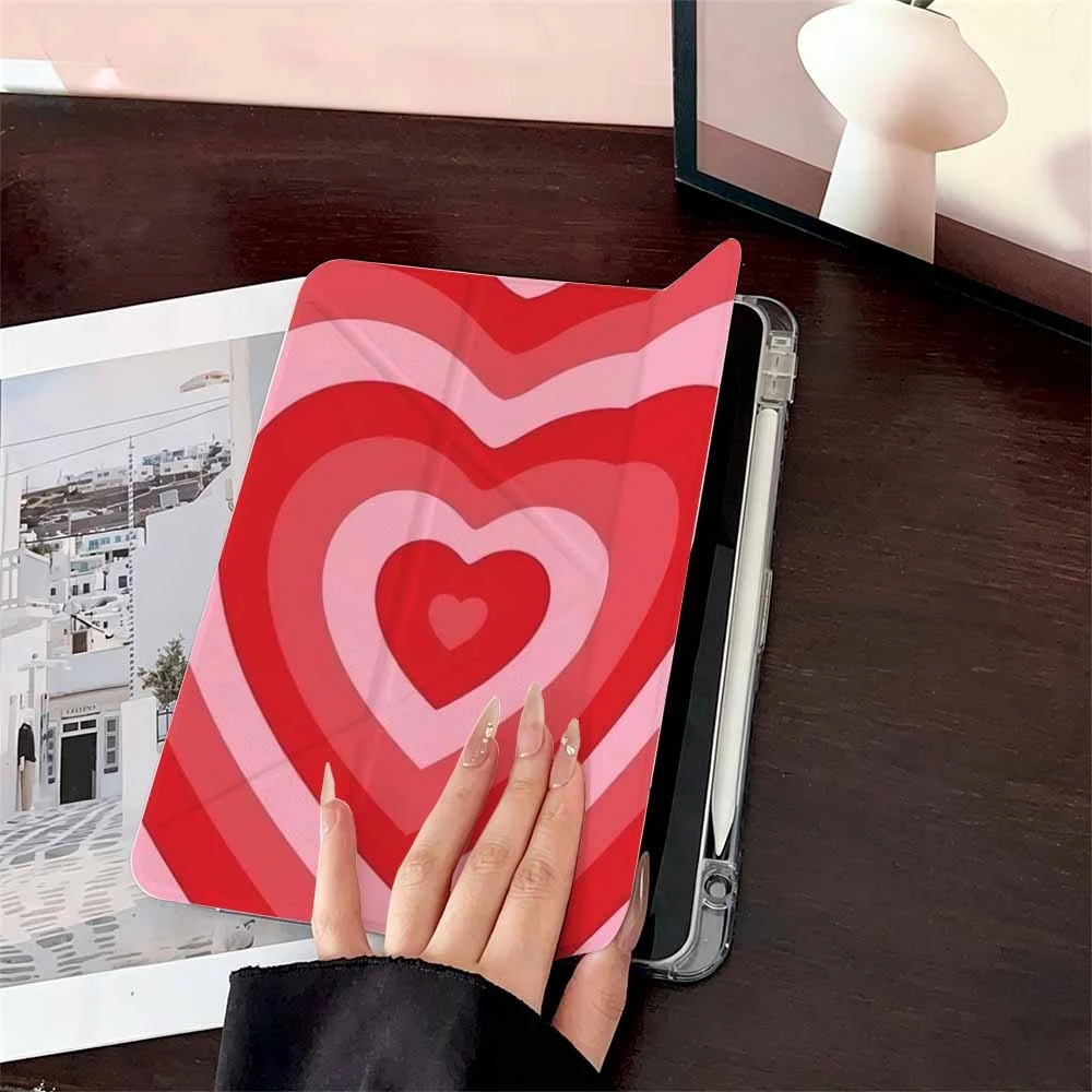 Red Layered Heart For Samsung Galaxy Tab A8 A9 A11 S6 S7 S8 S9 S10 FE Plus Lite Protective With Pen Slot Tablet Case