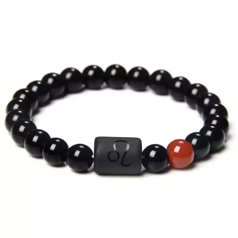 Zodiac Constellations Natural Black Agate Stone Bracelets for Men and Women Beaded Bracelet Jewelry Gifts