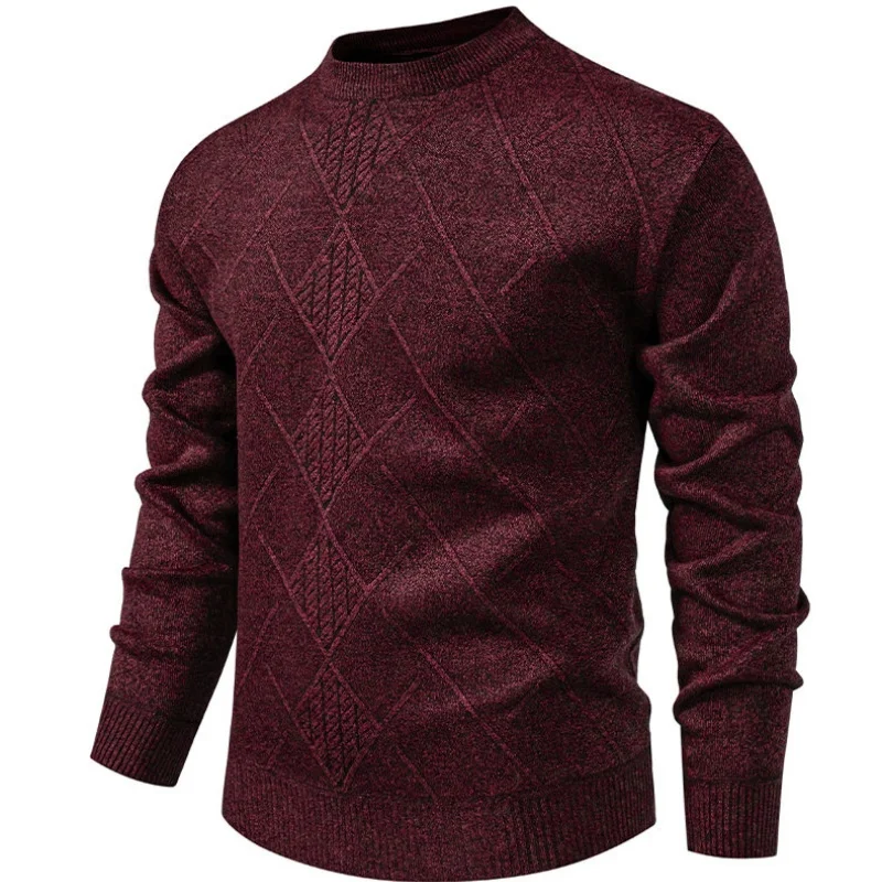 Suéteres de punto ajustados a la moda geométrica de Color sólido para hombre, suéter de punto informal cálido para hombre, jerséis de punto gruesos para Otoño e Invierno
