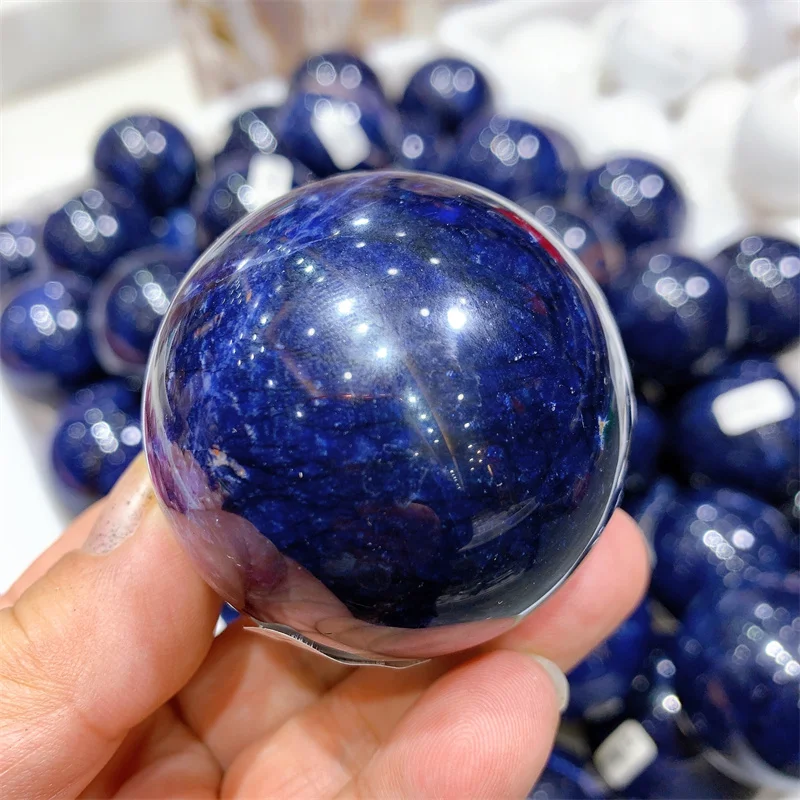 Natural Blue Sodalite Crystal Ball, Polished Sphere Ball, Reiki Healing Room Decor, Pink Crystal Souvenirs Stone Craft, 5cm