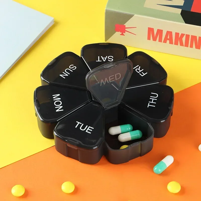 7 Days Medicine Pill Box Mini Round Portable Travel Storage Vitamin Box Sort Tablet Holder Organizer Container Cases