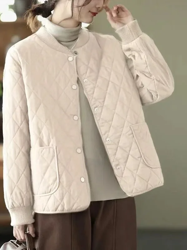 Authentic Pure Color Cotton Jaet Loose Fit ort Home Clothes Thiened Korean Sle Women's Premium ort Cotton Coat