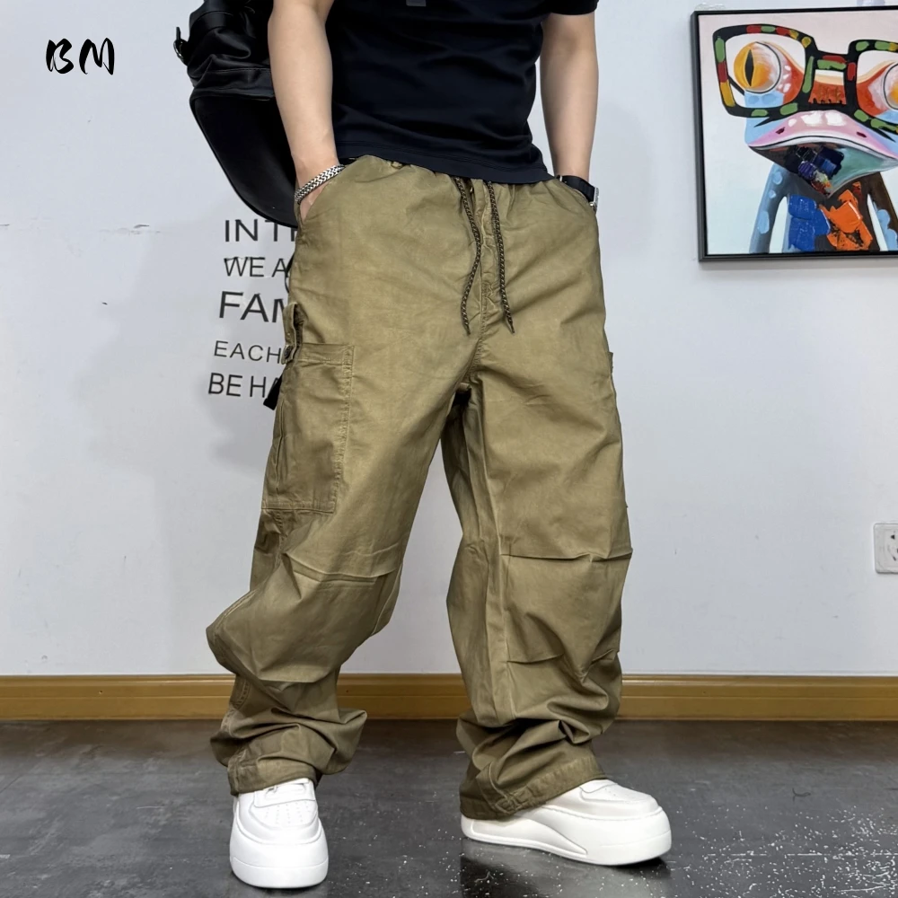 

Mens American Vintage Baggy Cargo Pants Multi Pocket Distressed 100% Cotton Straight Leg Loose Fit Premium Quality Pants Trendy