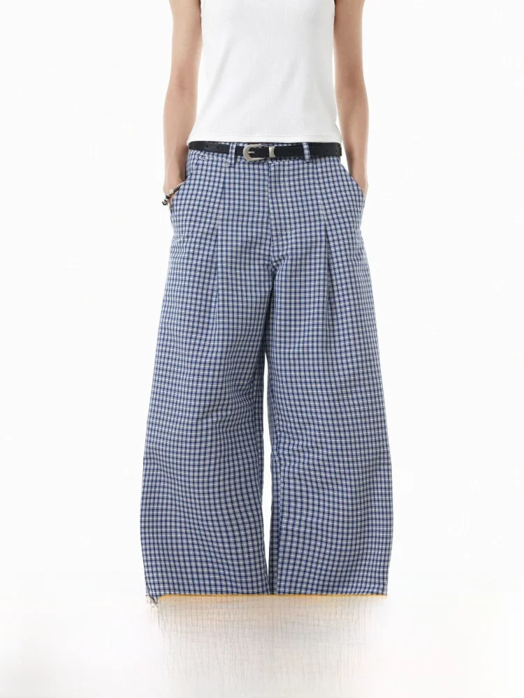 

Мужские повседневные брюки American Sle, свободные, широкие, в клетку, летние, синие, прямого кроя, в пол