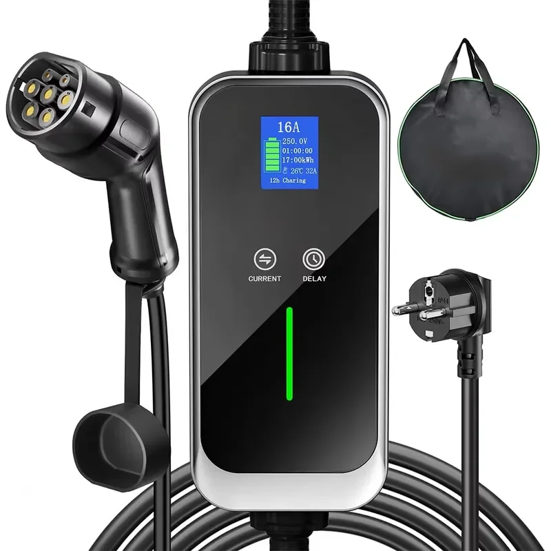 3.5KW 7KW Portable EV Charger Electric Car Charger Type 2 32A 16A EV Charging Station With Schuko UK Plug