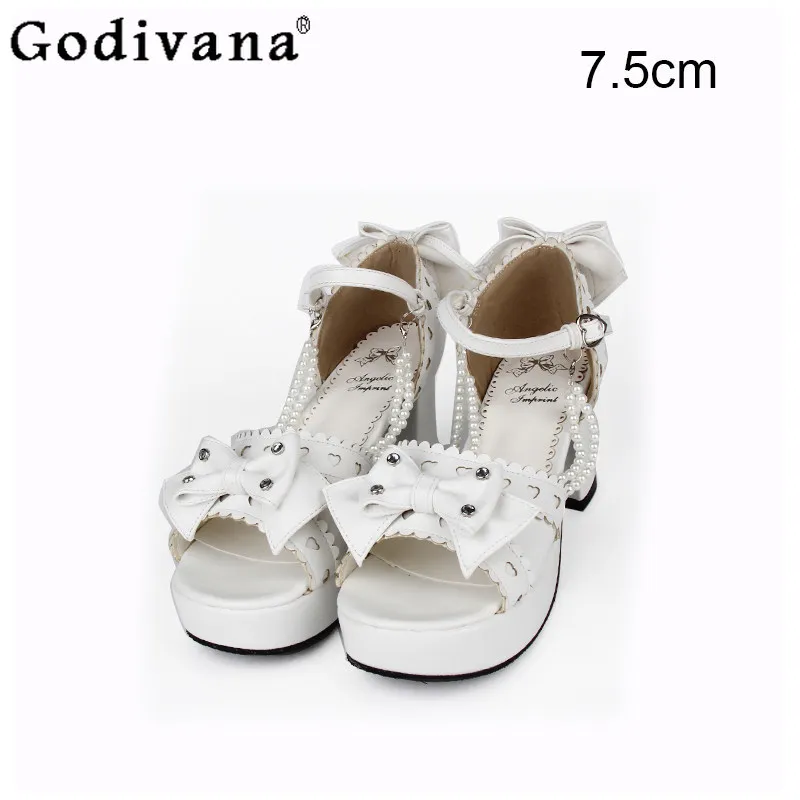 

2026 New Japanese Original Sweet and Elegant Lolita Sandals Pearl Chain Cute Bow Princess Wind Open Toe Thick Heel Lo Shoes