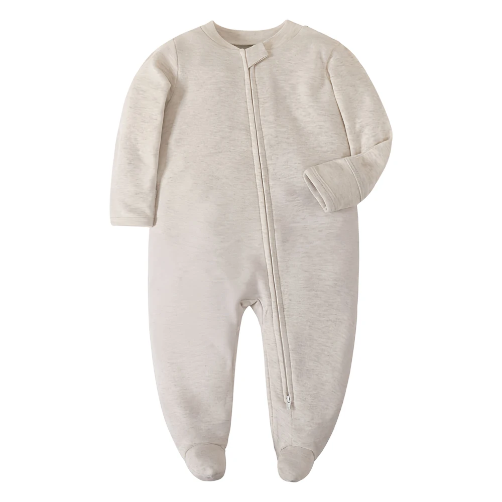 Ropa de dormir con reposapiés para bebé recién nacido, pijama blanco de algodón suave con cremallera para recién nacido de 0 a 12 meses