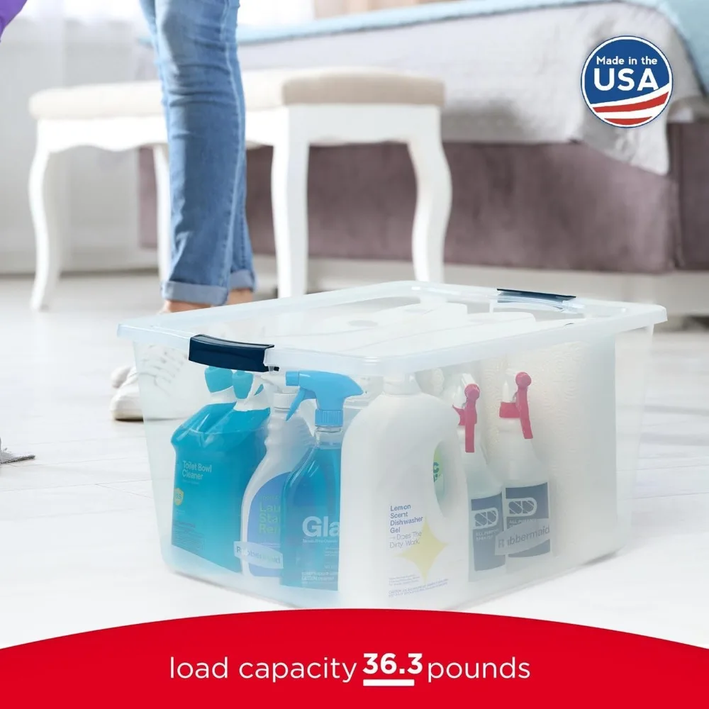 صناديق تخزين شفافة قابلة للتكديس بسعة 74 لترًا من Rubbermaid Cleverstore مع أغطية، 4 عبوات، خالية من مادة BPA، مصنوعة في الولايات المتحدة الأمريكية
