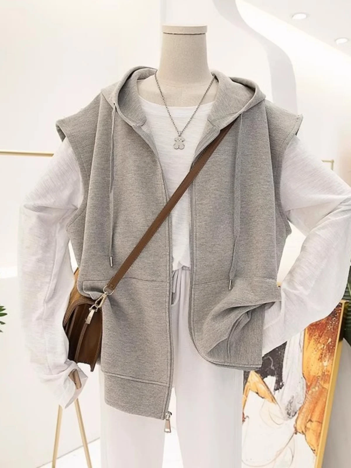

Large Size Autumn Winter Svel Hooded Zipper Cardigan Vest Men's Faion Loose Fit Top 300 Pou Trendy Casual Jaet