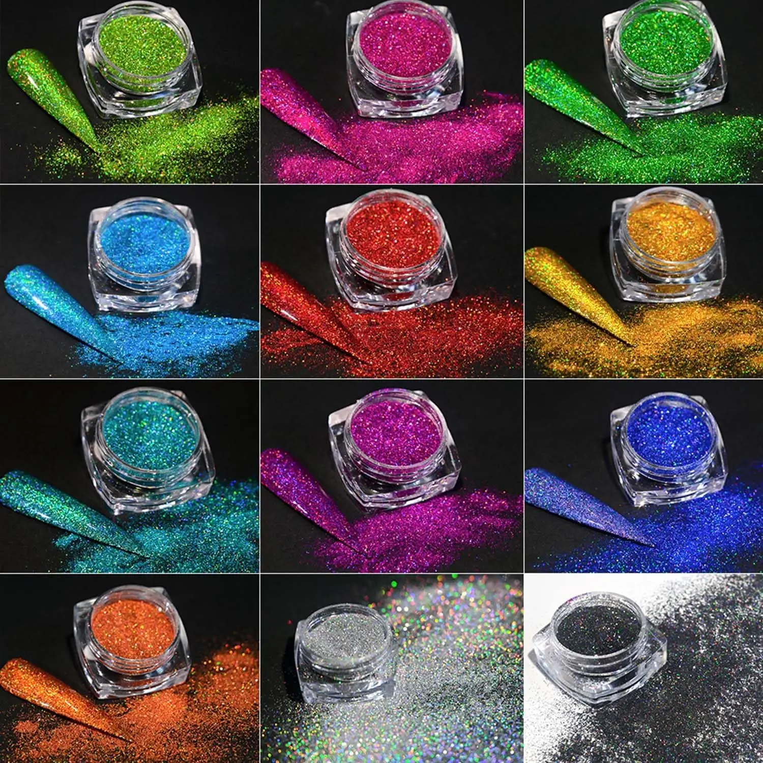 12 Colors Glitter Nail Powder Holographic Chrome Nail Powder Laser Effect Chrome Pigment Glitter Colorful Nail Art Glitter