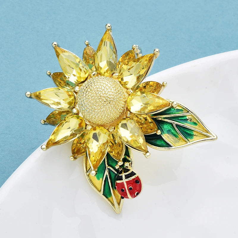 Wuli&baby Crystal Sunflower Brooches For Women Unisex Lovely Ladybug And Flower Office Party Brooch Pin Gifts view 4