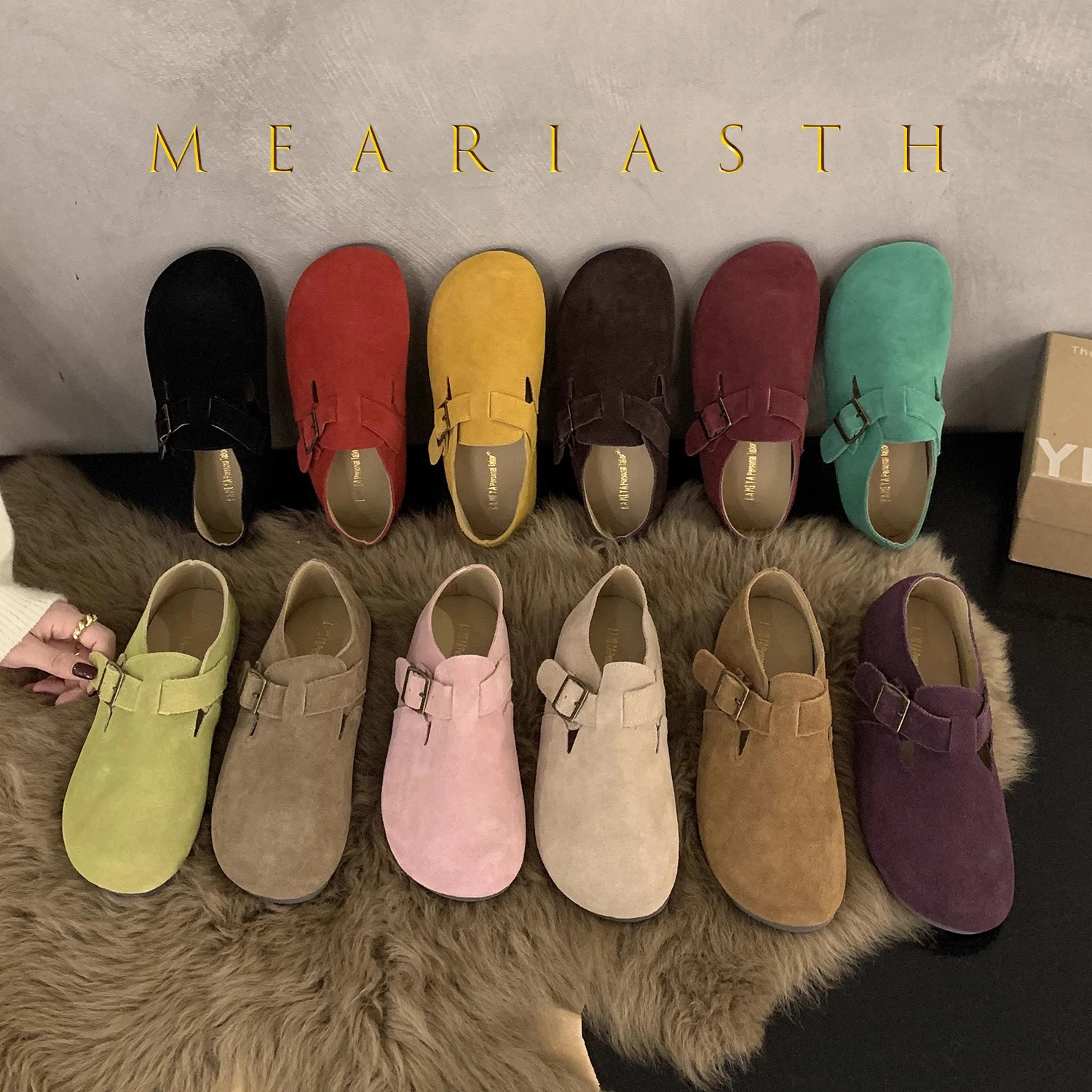

Leather Loafers Thick Bottom Casual Shoes Women's Slip-On round Toe FLATS Heel Korean Style Solid Color Shoe Rubber Outsole