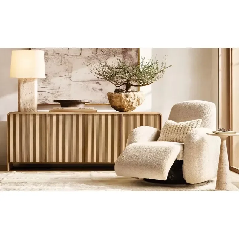 Sleek Modern Beautiful Comfortable Smooth Swivel Sofa Base Solid Frame Living Room Furniture Wood Lazy Sofa