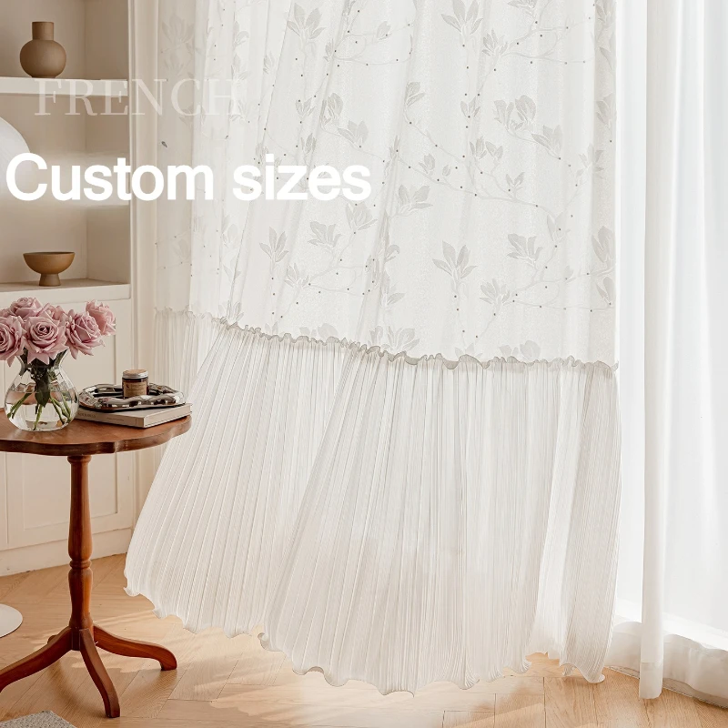 

French Romantic Embossed Embroidered White Tulle Pearls Sheer Curtains for Living Dining Room Bedroom Window Decor Decor Fashion