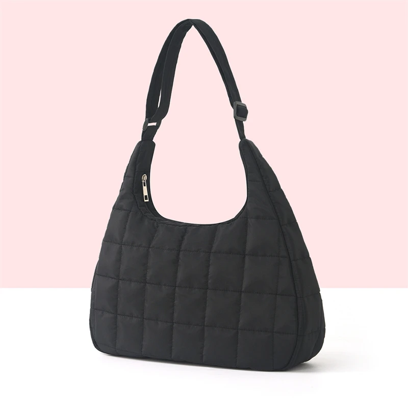 Minimalistische, gesteppte, voluminöse Tragetasche, modische Damen-Handtasche im Hobo-Stil, große Kapazität, gepolstert, tragbar, Winter-Schultertasche für den täglichen Gebrauch. – Detail 7