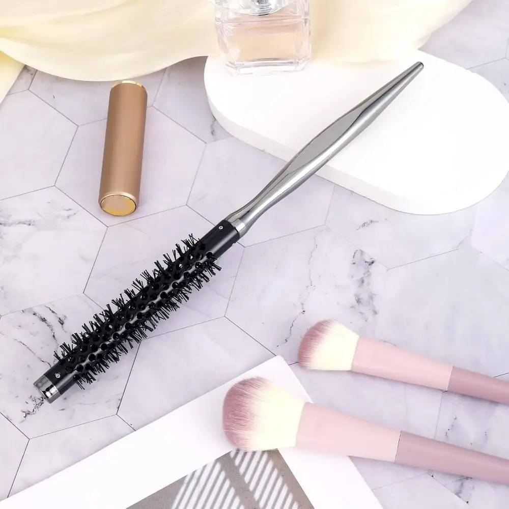 with Smooth Handle Small Curling Brush Styling Hair Brush Mini Quiff Roller Travel Round Brush Portable Nylon Bristles