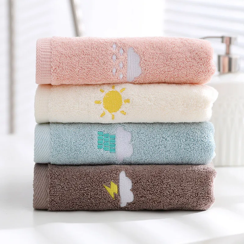 1Pc 34x74cm Cotton Weather Embroidery Solid Color Bathroom Washcloth Children Adult Hand Towel Absorbent