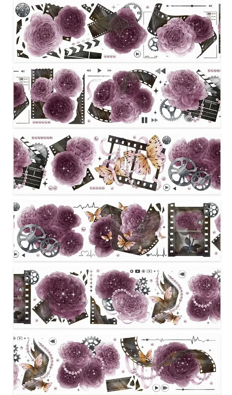 Stock Clear Dark Purple Rose Flower Film Strip Shell Light Shiny PET Tape