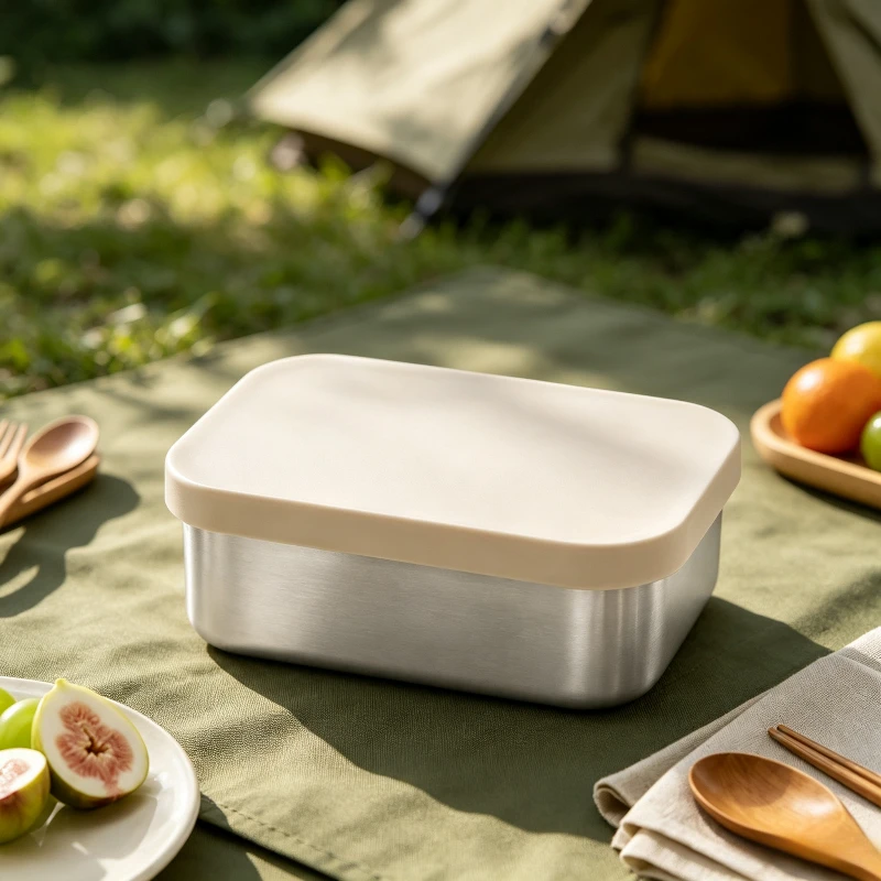 Tainless Steel Lunch Box Square Silicone Sealed Bento Box Portable Divided Food Storage Container for Student Outdoor Camping