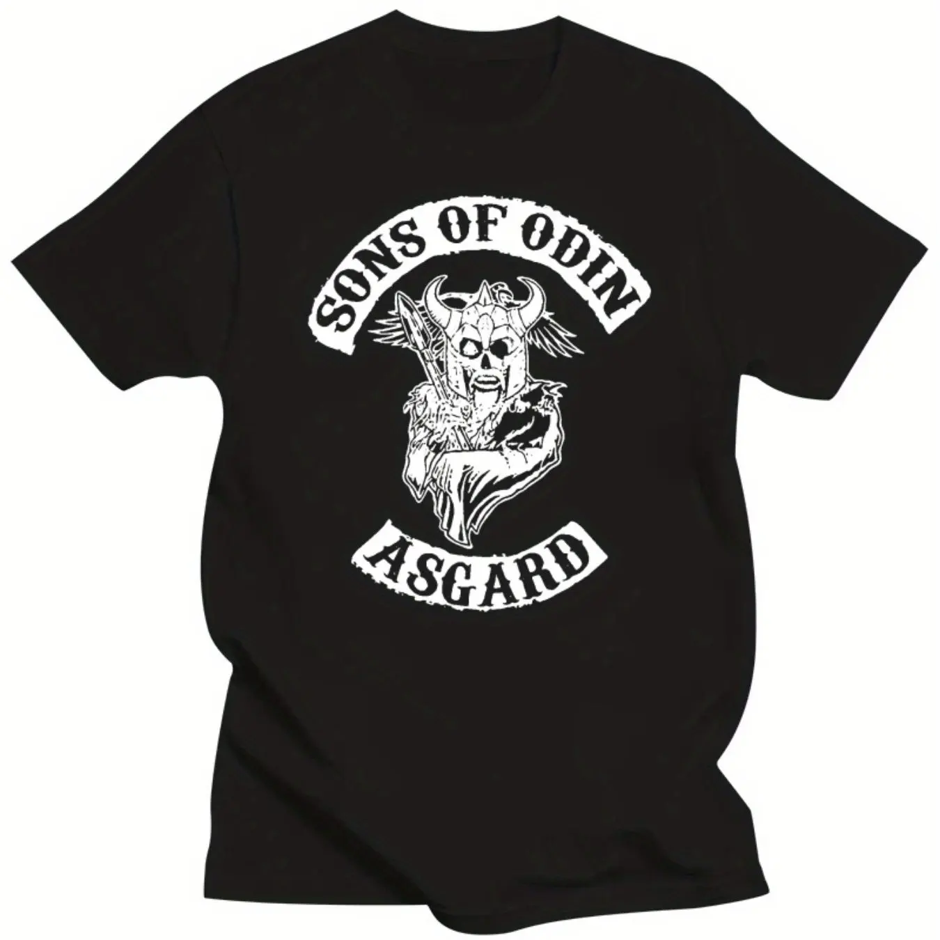 Men Cotton T-Shirt Sons of Odin Asgard Chapter Graphic Tee with Norse Mythology Bull Design Breathable Short Sleeve Men Clothing