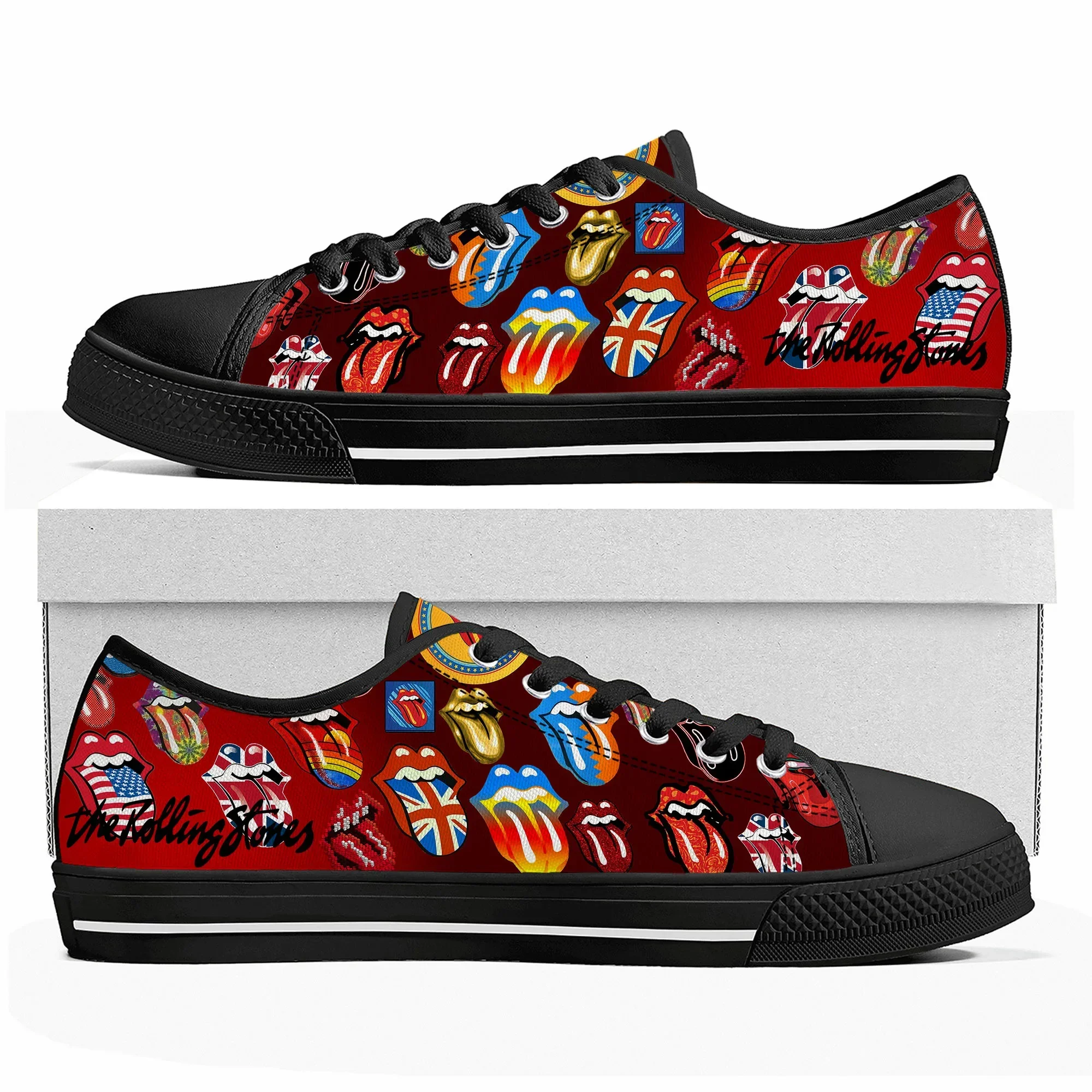 Rockband De Roll Steen Lage Top Sneakers Heren Dames Tiener Hoge Kwaliteit Canvas Sneaker Paar Schoenen Op Maat Zwarte Schoen