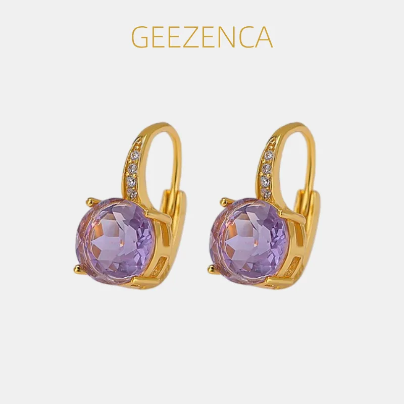 

GEEZENCA 925 Sterling Silver Amethyst Convertible Earrings Women Trendy Dainty Lightweight Stack Huggie Hoops Earring Love Gift