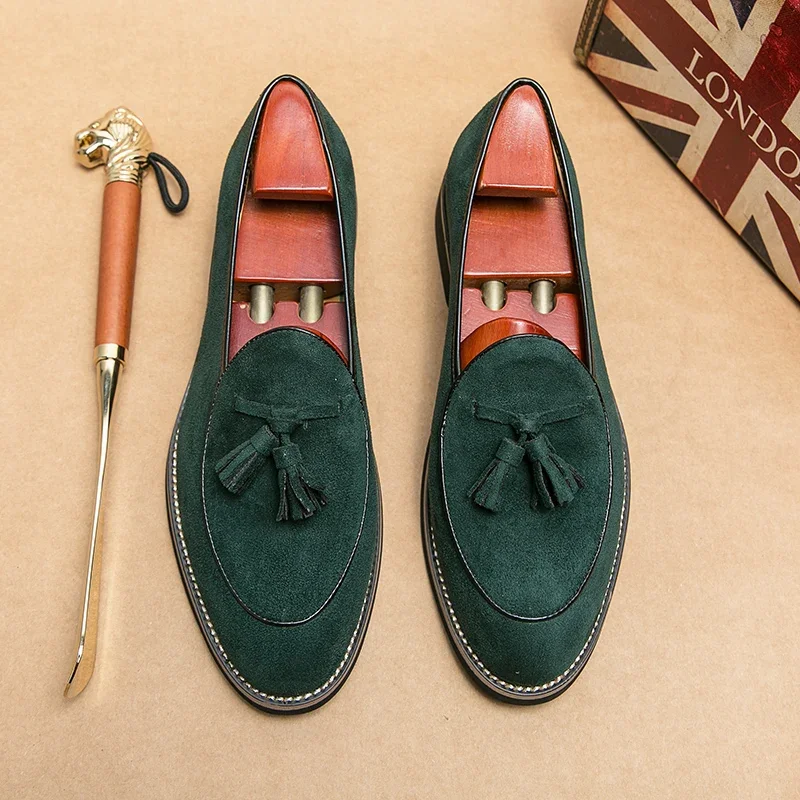 Loafers Shoe Men Faux Suede Solid Color Tassel Decoration Low Heel Fashion Comfort Non Slip Business Casual Shoes